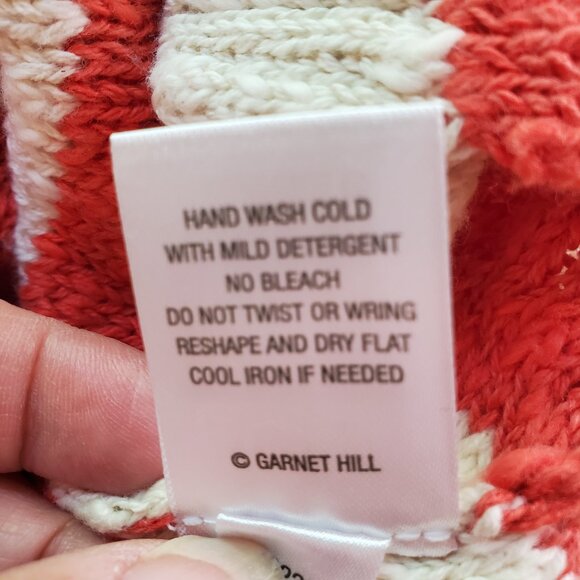 Garnet Hill SZ XL Chunky Crochet Sweater Orange Striped Beachy 100% Org. Cotton - Picture 7 of 7